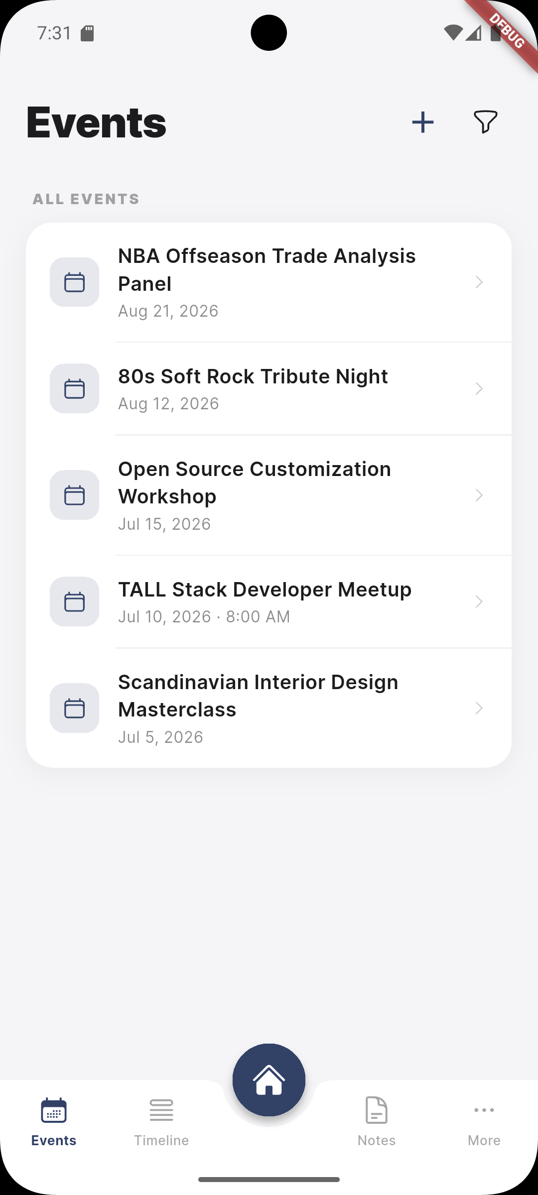 Nextevent Events List