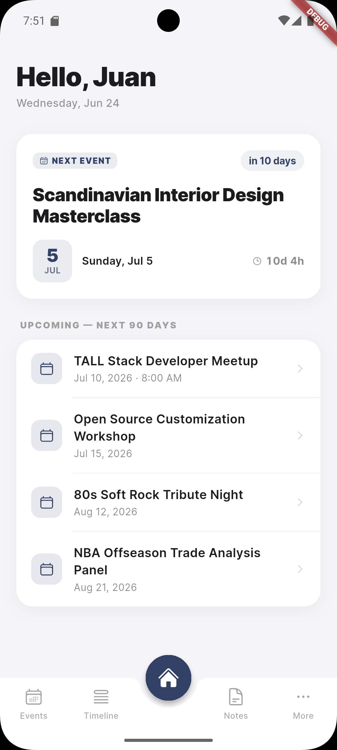 Nextevent Home Screen